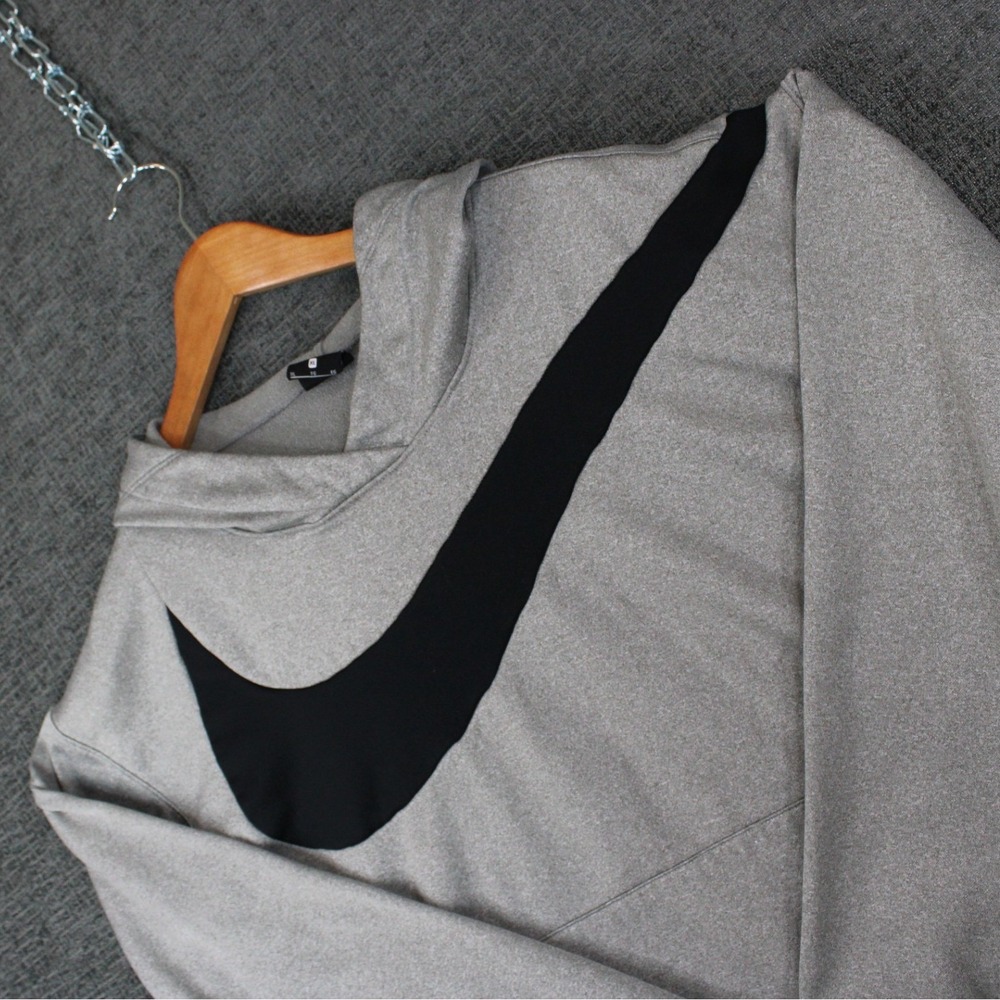 Nike Dri-FIT Mens XL Gray Oversized Swoosh Graphic Pullover Hoodie Heathered